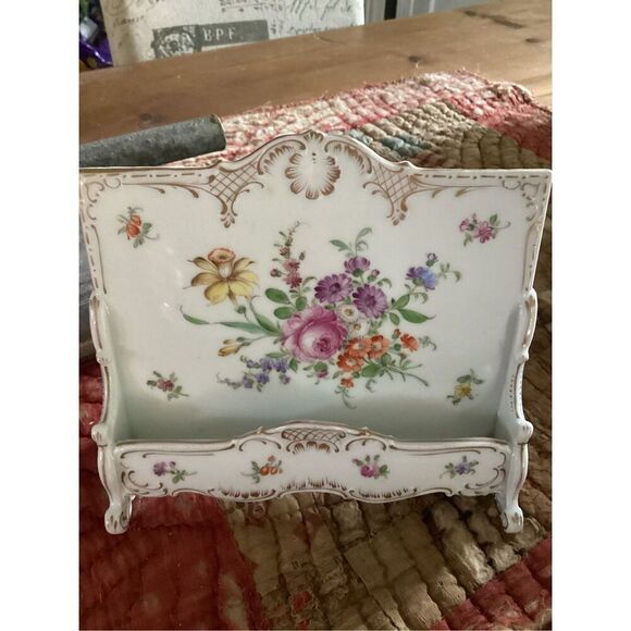 Herend Dresden Handpainted Gilded Porcelain  Single Slot Letter Holder STUNNING - Picture 1 of 10